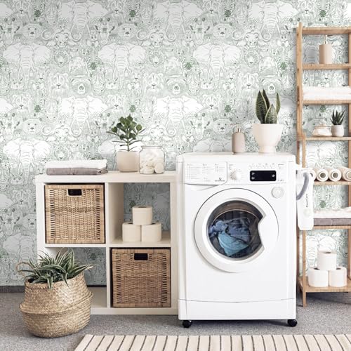 Heroad Peel and Stick Wallpaper Green Contact Paper 17.3"x78.7" Animal Wall Paper Modern Removable Self Adhesive Wallpaper for Bedroom Bathroom Wall Waterproof Papel Tapiz para Pared