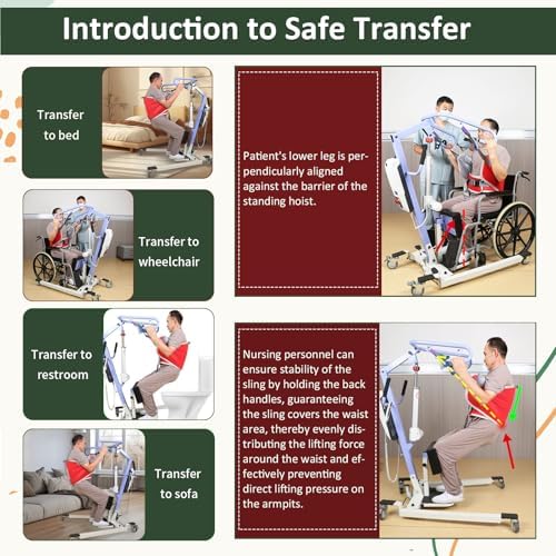 Sit to Stand Lift Patient Aid Padded Sling and Stand Assist with Back Support,Patient Lift Sling Works with Most Mobility Aids & Equipment (Large-Red)