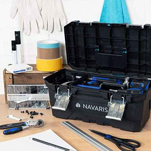 Navaris Tool Box 16 Inch - 40cm Rugged Plastic Multi-Purpose Toolbox Case with Lift-Out Organizer Tray to Store and Transport Tools - 2 Latches