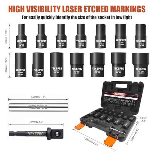 16PCS Bolt Extractor Set, 1/2" Drive Impact Twist Socket Set, Stripped Bolt Extractor for Removing Damaged, Frozen, Rusted, Rounded-Off Bolts, Nuts & Screws, Cr-Mo Steel
