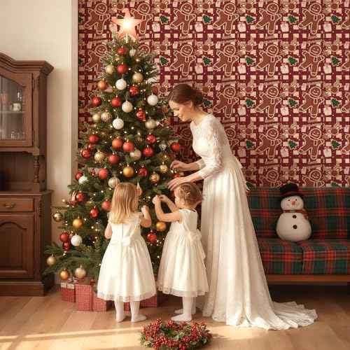 GloryTik Christmas Contact Paper, Self Adhesive Removable Wallpaper, Thicken Christmas Peel and Stick Wallpaper for Bedroom Walls Living Room Window Fireplace Indoor Decoration(17.3"x 118")