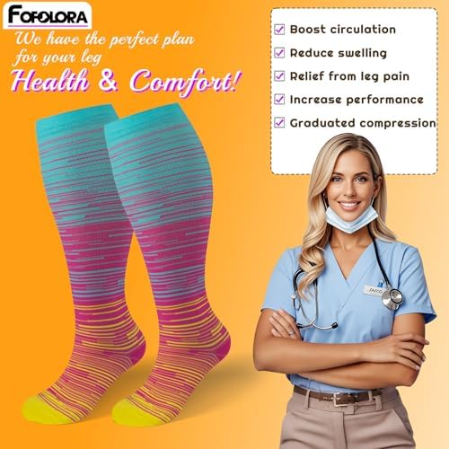 Plus Size Compression Socks for Women & Men 3 Pairs, Wide Calf Extra Large 20-30 mmHg Knee High Support Socks for Travel, Running, Nurse