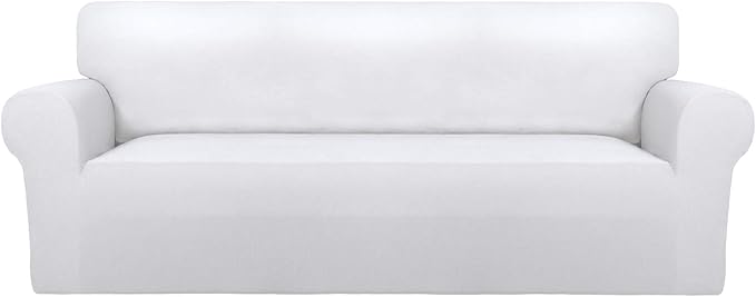 PureFit Super Stretch Sofa Slipcover – Spandex Non Slip Soft Couch Sofa Cover, Washable Furniture Protector with Non Skid Foam and Elastic Bottom for Kids, Pets （Oversized Sofa, White）