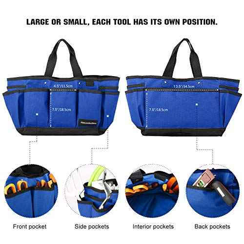Housolution Gardening Tote Bag, Deluxe Garden Tool Storage Bag and Home Organizer with Pockets, Wear-Resistant & Reusable, 14 Inch, Blue