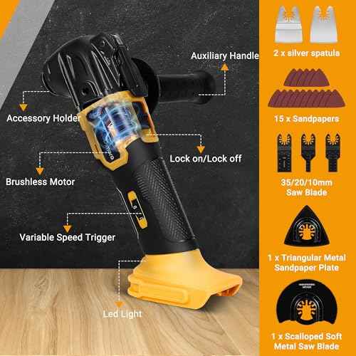 No Battery | Cordless Oscillating Multi-Tool Compatible with DeWalt 20V MAX Batteries,Brushless Motor (6000-20000 OPM), 6-Speed, 4¡Æ Swing Angle, 23-Piece Accessory Kit for Sanding, Cutting & Scraping