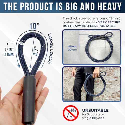 Big & Strong 7/16" Steel Security Cable Lock (7FT/13FT) with Looped Ends Anti-Theft for High-Value Assets, Movement Protection of Motorcycles, Generators, Jobsite Tools, Grills & More