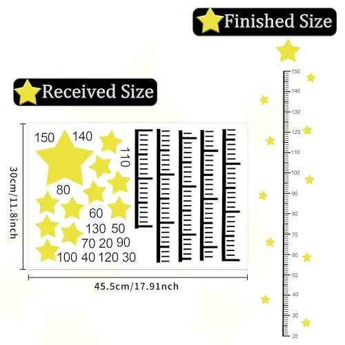 Wall Stickers Star Height Stickers Growth Chart Sticker for Wall Measure Decals Ruler Wall Decals for Children Nursery Wall Decor Baby Bedroom Toddler Living Room Playroom Decorations (Star)