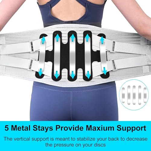 Back Brace for Lower Back Pain Women Men, Adjustable Lumbar Support Brace with Bionic Support System, Breathable Lower Back Brace for Work and Daily Use (Gray, X-Large)