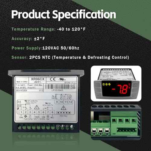 XR06CX-4N1F1 Temperature Controller with NTC Temperature Sensor Probe Compatible with Dixell XR06CX-4N1F1 Temperature Thermostat Fit for 120V 50-60Hz Commercial Refrigerators/Freezer (with Clasp)