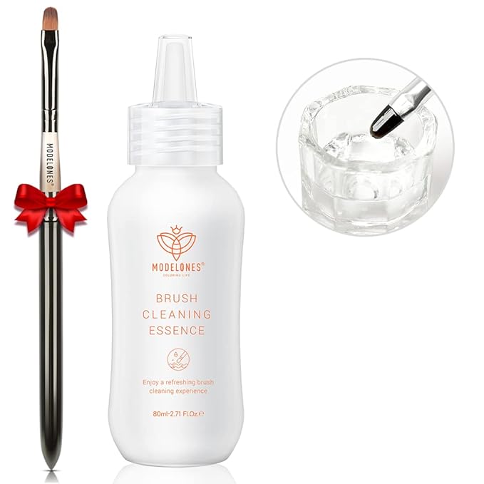 Modelones Nail Art Brush Cleaner & Restorer for Nail Polish/ Extension Gel/Solid Builder Gel/Dip Powder/Acrylic with nail art brush Manicure Kits DIY Salon at Home - 80ml, W/Pro Brush