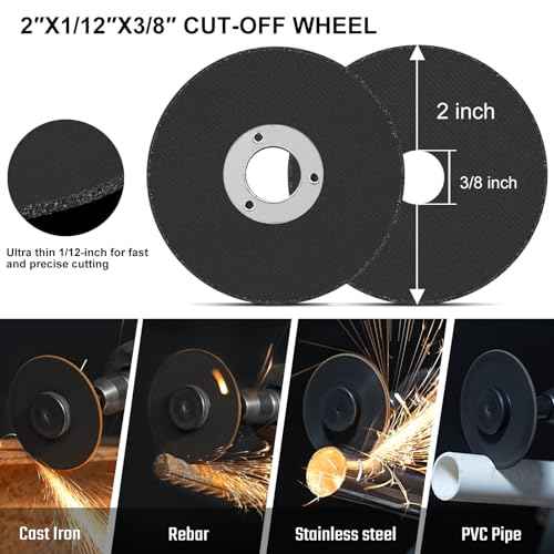 2 Inch Cut Off Wheel with 1/4 Stem Mounting Mandrel for Die Grinder, W3/8" Arbor Hole Cutting Wheel for Metal & Stainless Steel Rotary Tool Drill Attachment Bolt Cutter Discs
