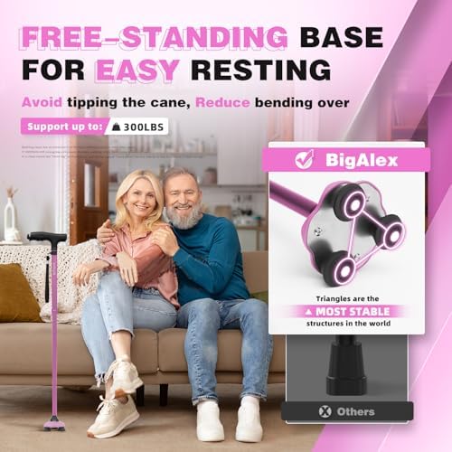 BigAlex Folding Walking Cane with LED Light, Lightweight Adjustable Canes for Women & Men, Free Standing Canes, Pivot Tip, Adjustable Travel Walking Aids with Carry Bag for Seniors Balance & Stability