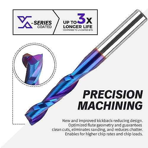 ZahyoX 1/4 Inch Shank Upcut Spiral Router Bit, Nano Coated Solid Carbide Straight CNC End Mill for Wood, 1/4 Dia x 1 CL x 2-1/2 OVL, 2 Pack