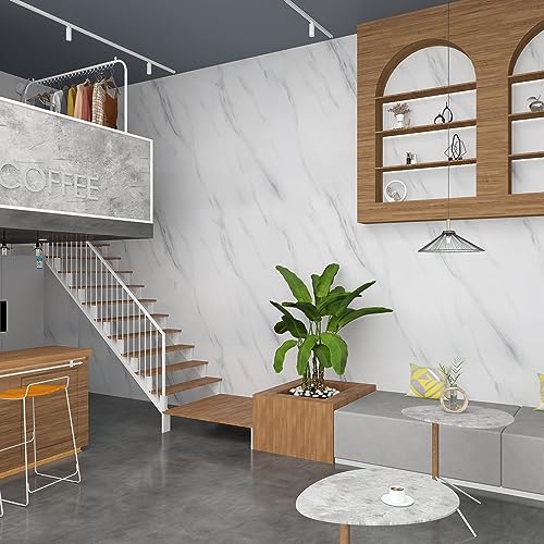 JSEVEM 16"¡¿118" Thick White and Grey Marble Wallpaper Peel Stick Waterproof White Gray Marble Contact Paper Vinyl Wrap Glossy Self Adhesive Granite Tile Sticker for Kitchen Cabinets Table Countertops