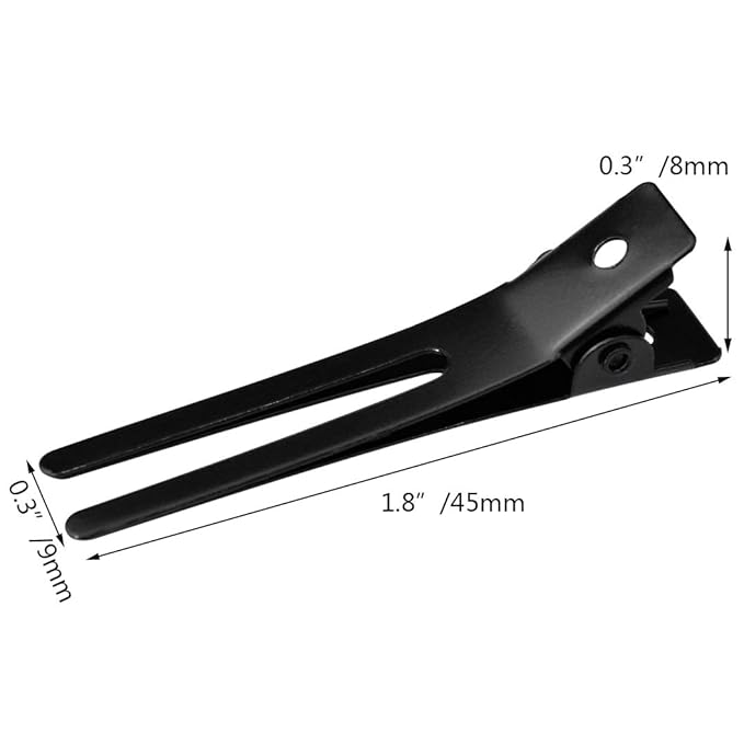 Wobe Hairdressing Double Prong Curl Clips, 50pcs 1.8" Metal Alligator Hairpins for Hair Bow Pin Curl, Styling Clips for Hair Salon Barber (Black)