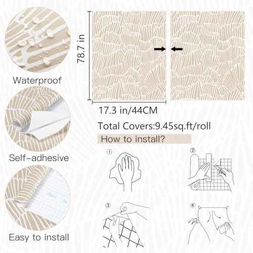 Guvana Beige Peel and Stick Wallpaper Boho Beige and White Contact Paper Modern Striped Self Adhesive Waterproof Wall Paper for Bathroom Bedroom Decor Removable Temporary Rv Wallpaper Roll17.3¡¿78.7"