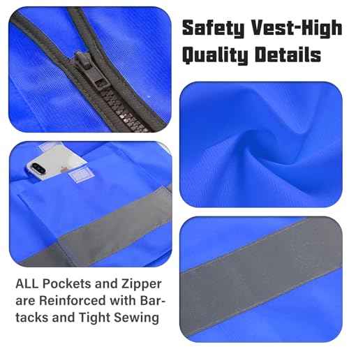 Safety Vests,Hi Vis Vest Reflective Vest with 5 Pockets and Zipper for Men Women, Neon Working Vest for Outdoor One Size