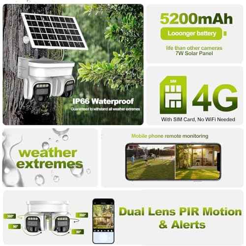 No WiFi Security Camera, 4G LTE Cellular Security Camera, 2K Solar Cellular Cam HD Dual Lens 360¡Æ Pan Tilt, Color Night Vision, PIR Motion Detection, IP66 Waterproof Installed SIM (WHITE, DUAL)