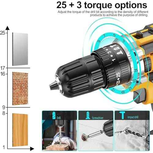 Power Drill, 21V Cordless Drill with 2 Batteries and Charger, 25+3 Position Power Drill Cordless, 398 In-lb Torque Electric Drill Set, Built in 3/8¡± Keyless Chuck Power Screwdriver with 56PCS Bits