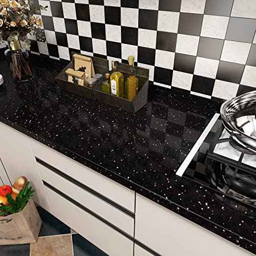 FunStick Galaxy Granite Contact Paper Peel and Stick Countertops Black Granite Countertop Contact Paper Waterproof Self Adhesive Marble Wallpaper for Kitchen Bathroom Sink Cabinets Table 15.7"x78.7"