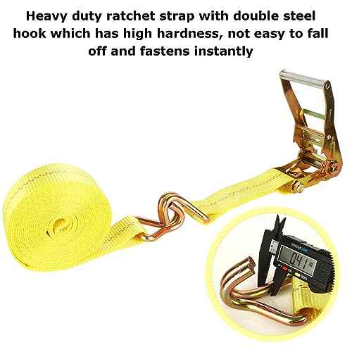 4 Pack 2 Inch Ratchet Straps Heavy Duty 27ft Tie Down Straps Ratchet with Double J Hook, 10000 LBS Break Strength, Cargo Ratchet Strap for Moving, Truck, Trailers, Motorcycles, Kayaks, Car Roof
