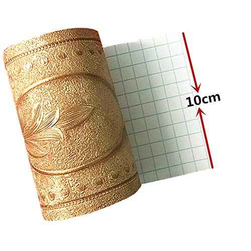 5 Meters Royal Peony 3D Self Adhesive Peel and Stick Waterproof Wall Border Easy to Apply 4 Inch by 16.5 Feet (Gold)