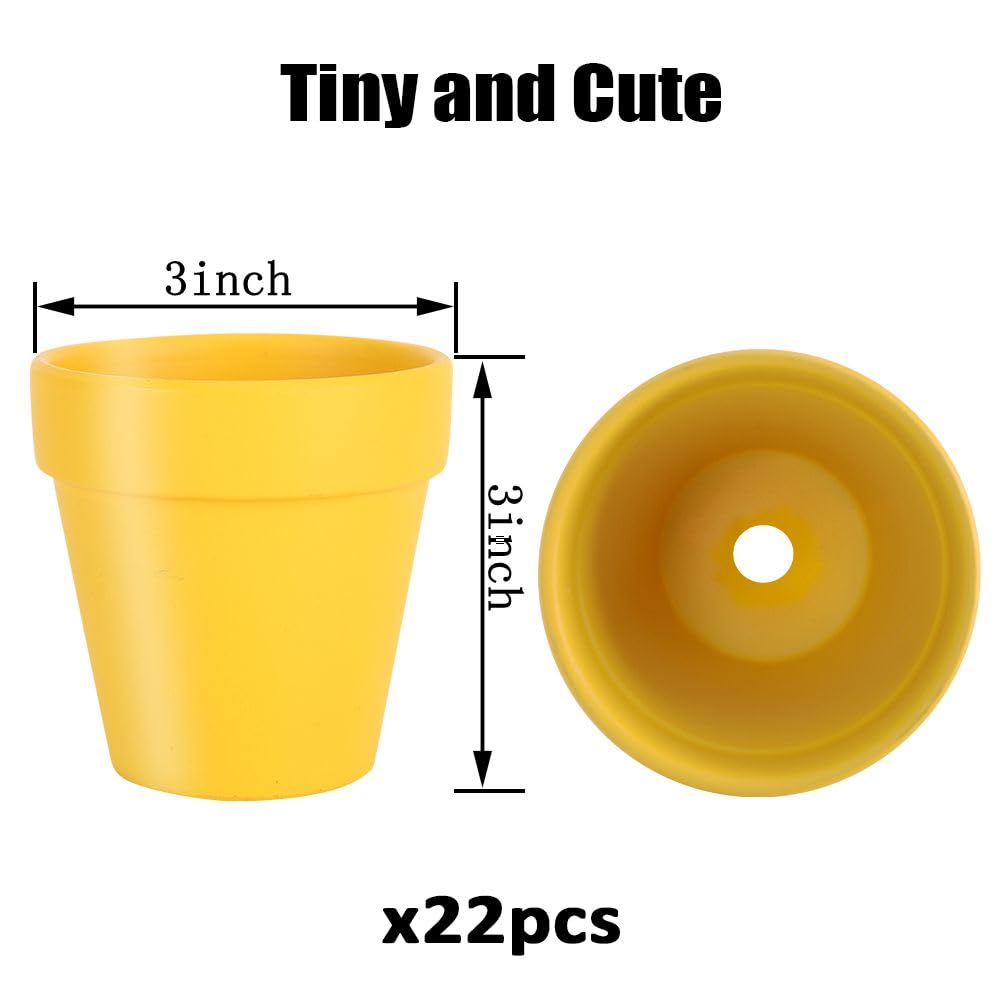 Sderoq 3 Inch Terracotta Pots - 22Pack Clay Flower Pots with Drainage Hole, Succulent Nursery Pot/Cactus Plant Pot. Great for Plants, Crafts, Wedding Favorn, DIY Production (Yellow)