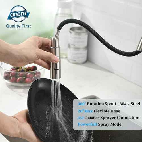Havin Brushed Nickel Kitchen Faucet with Pull Down Sprayer, High Arc Stainless Steel Material, with cUPC Ceramic Cartridge,Fit for 1 or 3 Holes Kitchen Sink or Laundry Sink or bar Sink Faucet