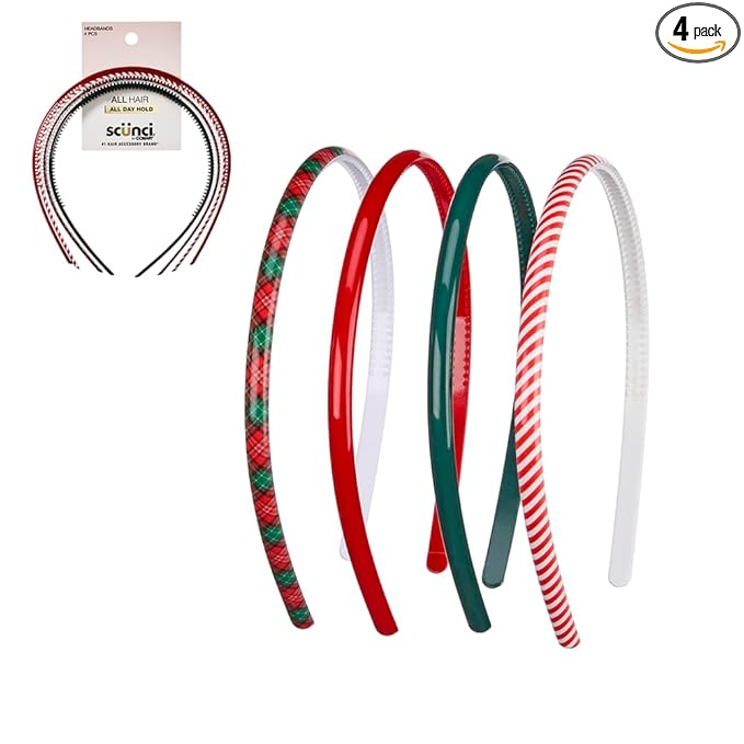 CONAIR Scunci Effortless Beauty Skinny headband -plastic Headbands for Women and Men - hair accessories for women - gifts for her - Assorted Colors - 4 Count