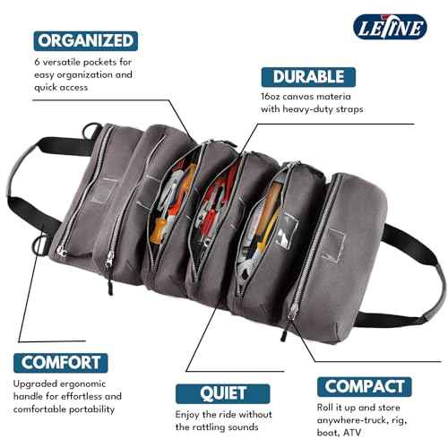 LETINE Crest Canvas Tool Bag - Large Capacity Portable Roll up Bag with Premium Rust-Proof Zippers, Reinforced Stitching - Compact Tool Organizer Gift for Dads, Mechanics, Electricians