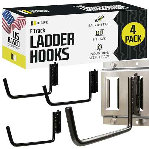 DC Cargo - Extended Flat J Hook E Track Ladder Hooks (4 Pack) - Shed, Garage Wall Hanger Accessories - Storage Hangers for Ladders, Large Tools & Equipment - Heavy Duty Organize Holder Mount
