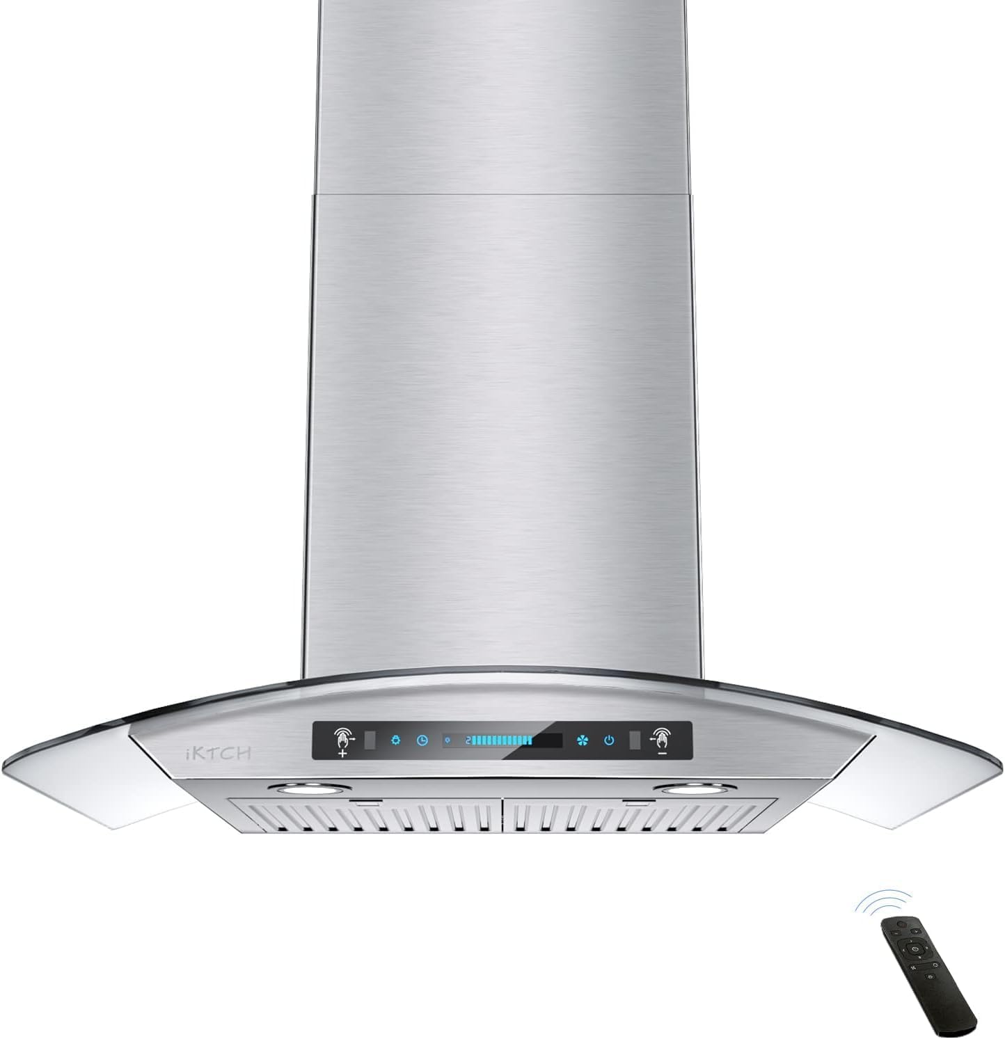 IKTCH 30 inch Wall Mount Range Hood Tempered Glass 900 CFM, Ducted Kitchen Vent Hood Stainless Steel, 4-Speed Gesture, Touch & Remote Control, with 2 Baffle Filters and LED Lights (IKP03-30)