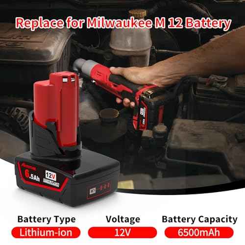 6.5Ah 12V Battery Replacement for Milwaukee M 12 Battery 48-11-2411 48-11-2412 48-11-2440 48-11-2420 48-11-2450 Compatible with Milwaukee 12V Power Tools with Light Indicator (2 Pack)