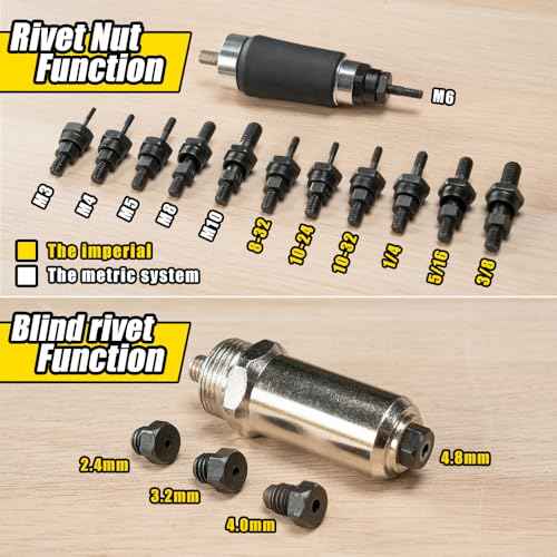 HIFESON Rivet Nut Tool, Electric Drill Adapter Rivet & Rivet nut Two Functions Rivnut Tool Kit,Including 12 Rivet Nut Mandrels and 4 Rivet Heads