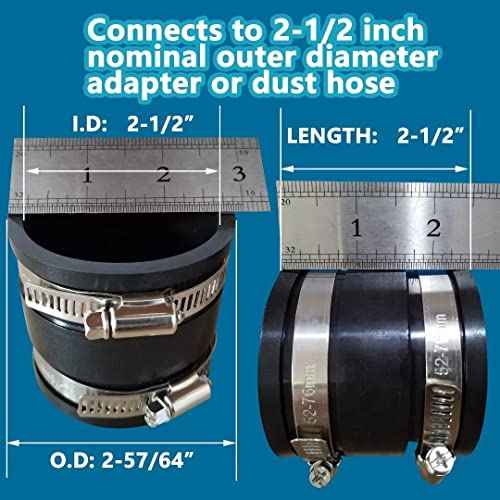 2-1/2 Inch Dust Control Flex Cuff 70148 Hose Connector Ports with 2 Clamps, Fits for 2-1/2 Inch Dust Collection Hose, Black