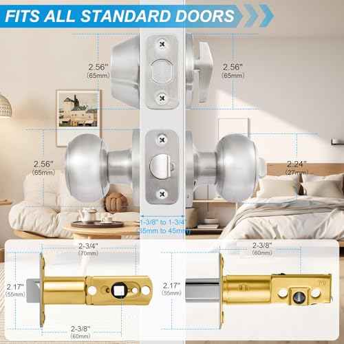 4 Pack Exterior Door Lock Set, Satin Nickel Door Knob and Deadbolt Combo Set, Keyed Alike Entry Door Knobs with Lock&Keys, Round Ball Door Locksets with Deadbolt for Entrance and Front Door