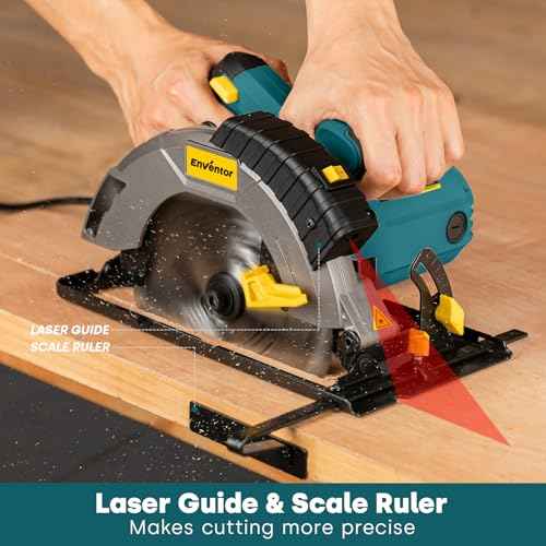 Enventor Circular Saw Corded, 14A Electric Circular Saws 7-1/4-Inch with Laser Guide, 2 Blade Saws (40T/24T), Max Cutting Depth 2-7/16"(90¡Æ), 1-13/16"(0¡Æ-45¡Æ), Single Handed Bevel, 5500RPM, Blue