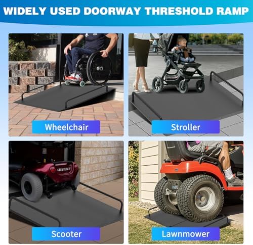 Door Threshold Ramp with Detachable Handles Fits for 2.0" to 9.0" Rise, Wheelchair Doorway Ramp for Scooters/Elderly/Walkers/Stairs(800 LBs Loading, 33.5" L*37.4" W, Alloy Iron, 40.0 LBs)