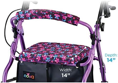 Nova Joy Rollator Walker Seat and Backrest Cover Set - Removable Washable Fabric Cushion Covers for Standard Rolling Walkers - Style and Comfort Upgrade - Essential Mobility Accessory - Garden Flowers