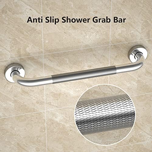 16 Inch Anti Slip Shower Grab Bar, YuanDe Chrome Finish Stainless Steel Bath Grab Bar, Knurled Bathroom Safety Rail, Shower Handrail Support, Handicap Elderly Injury Senior Balance Assist Handles