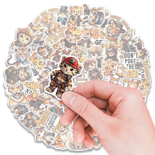 Tiger Stickers 50 Pieces Vinyl Waterproof Decal for Laptop Water Bottle Phone Car Window Bike Motorcycle Stakeboard Scrapbook Tigers Sticker Gifts for Kid Teen Adult