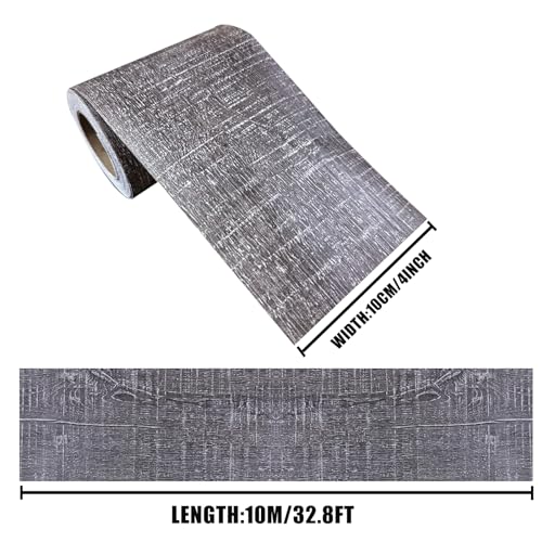 11 Yard Grey Wood Grain Wallpaper Bathroom Mirror Frame Sticker, Various Room Applications, Self-Adhesive Wall Sticker
