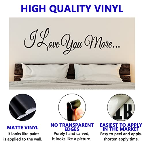 VODOE Wall Decals for Bedroom, Wall Decals Quotes, Love Women Family Inspirational Couples Marriage Life Bathroom Living Room Kitchen Sayings Signs Art Home Decor Vinyl Stickers I Love You More 25"X7"