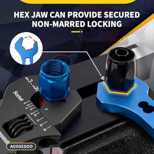 3AN-20AN AN Fitting Wrench AN Fitting Tool for AN Hose Fitting Assembly Adjustable Lightweight Aluminum Black With Double-ended AN Wrench 6AN Socket-AN8 B-nut Blue