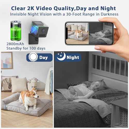 Mini Hidden Camera - Spy Camera WiFi 2K HD DV Night Vision Offline Video Recorder Wireless PIR Motion Detection 100 Days Standby Real-Time View Security Cam