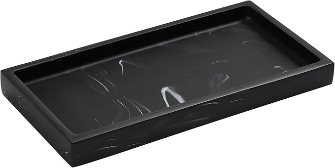 Luxspire Bathroom Vanity Tray, 8 x 4 inch Resin Dresser Jewelry Ring Dish Tank Storage Kitchen Sink Countertop Organizer Plate Holder for Perfume Soap Towel Bathroom Accessories, Mini, Ink Black