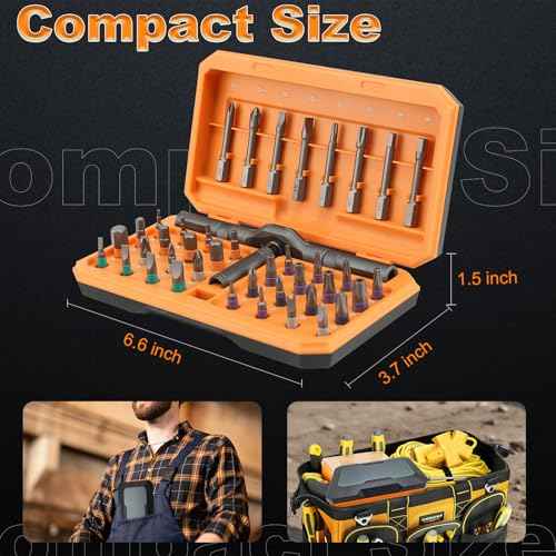 42 In 1 Magnetic Screwdriver Set, Ratcheting Screwdriver Set with Detachable Handle, Multi Magnetic Bits, Portable Repair Tools for DIY, Electronics, Car, Bicycle, Computer(Orange)