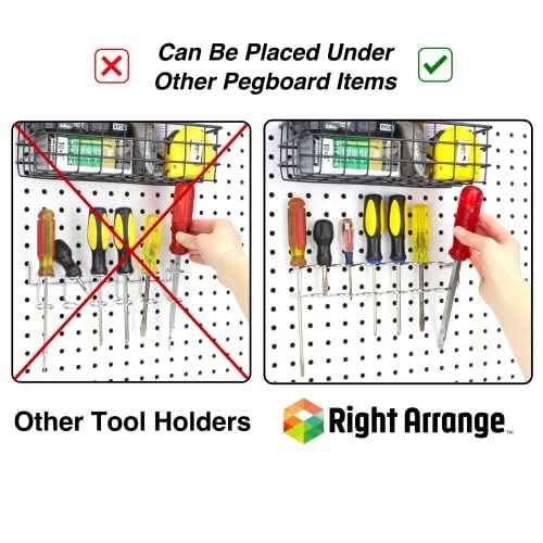 Pegboard Screwdriver Holder, 4-Pack - Hooks to Any Peg Board - Screwdriver and Pliers Rack Accessory Tool Organizer - Organization Accessory for Workbench, Garage, Tool Shed, Craft Room