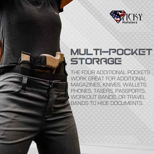 Sticky Holsters Gun Belly Band Holster for Men & Women ? Concealed Carry Holster Waistband for Pistols ? Soft, Comfortable Elastic with Hook and Loop Closure ? Non-Slip Design, Large, Black