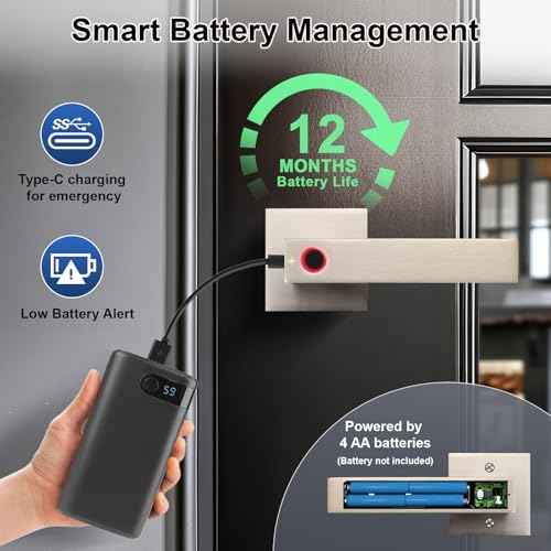 KNOBWELL Smart Fingerprint Door Lock with App Control, Smart Door Lock, Biometric Door Knob, Keyless Entry Door Lock with Handle for Home, Hotel, Apartment, Office, Airbnb-Silver